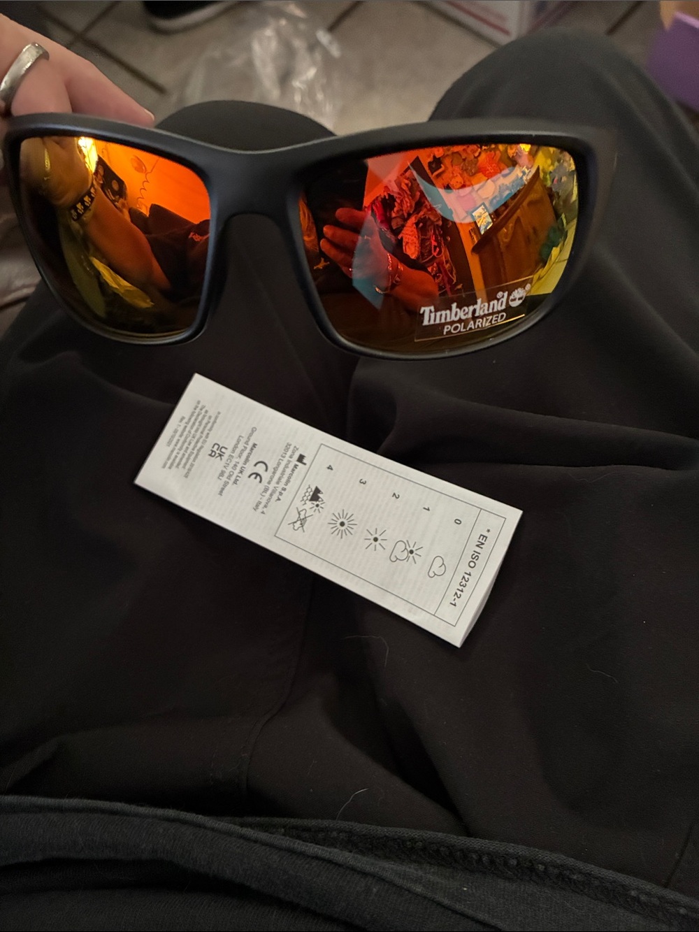 Timberland Matte Black Sunglasses with Orange Mirrored Lenses